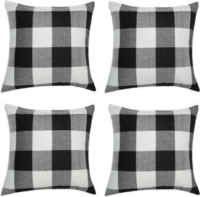 img 4 attached to 🔲 Set of 4 Buffalo Plaid Pillow Covers - 18 × 18 Inch - Black White Checkered Cushion Cases - Classic Tartan Linen - for Sofa, Bedroom, Car