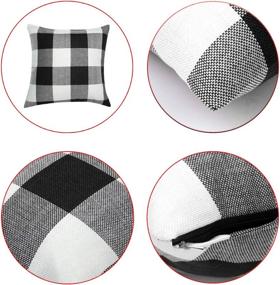 img 2 attached to 🔲 Set of 4 Buffalo Plaid Pillow Covers - 18 × 18 Inch - Black White Checkered Cushion Cases - Classic Tartan Linen - for Sofa, Bedroom, Car