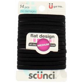 img 2 attached to 💇 Scunci No-Damage Comfortable Black Hair Ties - Flat Design, Secure All-Day Hold - 14 PCS per Pack (3 Packs)