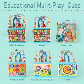 img 2 attached to 🧸 Qilay Wooden Baby Activity Cube - 5 in 1 Multipurpose Toy for 1 2 Year Olds - Abacus, Bead Maze, Shape Sorter - Early Educational Gift for Toddlers