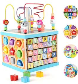 img 4 attached to 🧸 Qilay Wooden Baby Activity Cube - 5 in 1 Multipurpose Toy for 1 2 Year Olds - Abacus, Bead Maze, Shape Sorter - Early Educational Gift for Toddlers