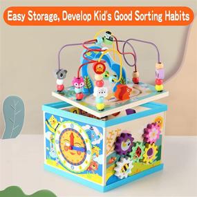 img 1 attached to 🧸 Qilay Wooden Baby Activity Cube - 5 in 1 Multipurpose Toy for 1 2 Year Olds - Abacus, Bead Maze, Shape Sorter - Early Educational Gift for Toddlers