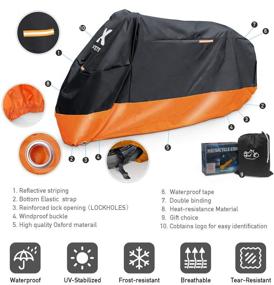 img 3 attached to Motorcycle Cover – Waterproof Outdoor Protection for Tour Bikes, Choppers, and Cruisers up to 108 Inches – All Season Shield Against Dust, Debris, Rain, and Weather (XXL, Black & Orange)