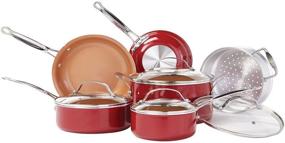 img 4 attached to 🍳 Red Copper 10-Piece Cookware Set by BulbHead - Enhanced with Copper-Infused Ceramic for Non-Stick Performance