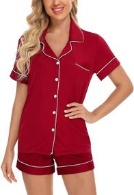 img 4 attached to 👚 Anjue Women's Pajamas Set - Short Sleeve Sleepwear with Button Down, Pockets, and Sizes S-XXL