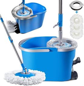 img 4 attached to 🧹 360 Spin Mop and Bucket Set with Wringer - Includes 3 Mop Pad Refills, Cleaning Brush, and Foot Pedal - Effortless Cleaning for Hardwood, Laminate, Ceramic, Marble, and Tile Floors