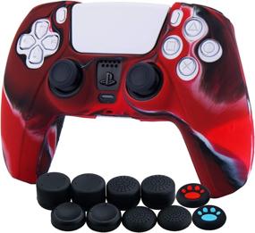 img 4 attached to YoRHa Camouflage Red Silicone Cover Skin Case for PS5 Dualsense Controller x 1 with 10 Thumb Grips