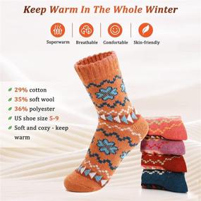 img 3 attached to 5 Pairs Winter Women's Wool Socks - Thick Warm Knit Soft Cozy Crew Christmas Gift Vintage Casual Socks for Women