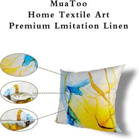 img 2 attached to MuaToo Abstract Yellow & Blue Pillow Covers - Set of 2, 18x18 Decorative Pillowcases, Premium Imitation Linen, Double-Sided Printing Square Cushion Covers, Throw Pillowcases for Sofa, Couch, Bed, Chair, Car