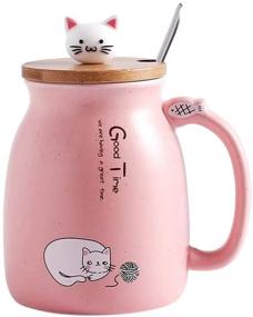 img 4 attached to Adorable Cat Mug - Ceramic Coffee Cup with Kitty Lid & Stainless Steel Spoon | Perfect for Morning Tea, Coffee, and Milk | 380ML | Great Christmas Gift Idea!