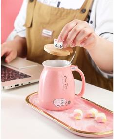 img 2 attached to Adorable Cat Mug - Ceramic Coffee Cup with Kitty Lid & Stainless Steel Spoon | Perfect for Morning Tea, Coffee, and Milk | 380ML | Great Christmas Gift Idea!