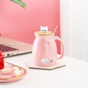 img 3 attached to Adorable Cat Mug - Ceramic Coffee Cup with Kitty Lid & Stainless Steel Spoon | Perfect for Morning Tea, Coffee, and Milk | 380ML | Great Christmas Gift Idea!