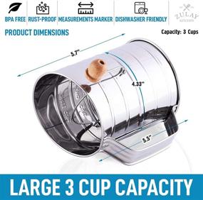 img 3 attached to 🍰 Zulay Stainless Steel Flour Sifter - 3 Cup Rotary Hand Crank Sifter with Fine Mesh & Agitator Wire Loop for Baking Cakes, Pastries, Pies, Cupcakes, and Desserts