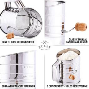 img 2 attached to 🍰 Zulay Stainless Steel Flour Sifter - 3 Cup Rotary Hand Crank Sifter with Fine Mesh & Agitator Wire Loop for Baking Cakes, Pastries, Pies, Cupcakes, and Desserts