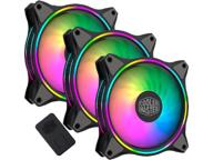enhanced 3-in-1 cooler master masterfan mf120 halo duo-ring addressable rgb lighting 120mm with independently-controlled leds, absorbing rubber pads, pwm static pressure for computer case &amp; liquid radiator logo
