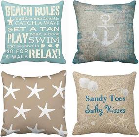 img 4 attached to 🏖️ Coastal Charm: Emvency Set of 4 Beach Starfish Words Rules Holiday Summer Nautical Anchor Distressed Taupe Decorative Pillow Covers - 18x18 Inches