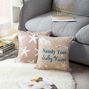 img 1 attached to 🏖️ Coastal Charm: Emvency Set of 4 Beach Starfish Words Rules Holiday Summer Nautical Anchor Distressed Taupe Decorative Pillow Covers - 18x18 Inches