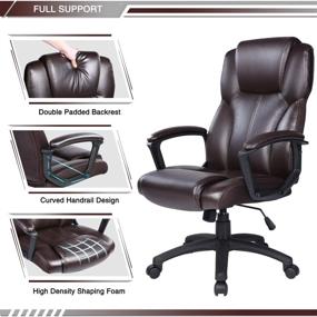 img 2 attached to 🪑 Ptoulemy Brown High Back Office Chair with Spring Cushion - PU Leather Ergonomic Computer Executive Desk Chair with 360 Swivel, Arms, and Task Function