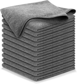 img 4 attached to USANOOKS Grey Microfiber Cleaning Cloths - 12Pcs (16x16 in) | High Performance & Ultra Absorbent | 1200 Washes | Streak-Free Mirror Shine | Scratch Proof & Lint Free Cloth