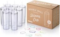 🥤 18 oz clear acrylic tumbler cups with straws - 8 pack of skinny cups logo