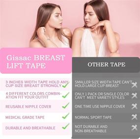 img 3 attached to Gissac 2-Pack Boob Tape - 3 Inches Width Breast Lift Tape with Reusable Nipple Covers - Bob Breast Lift Tape for Large Breasts (A-H Cup)