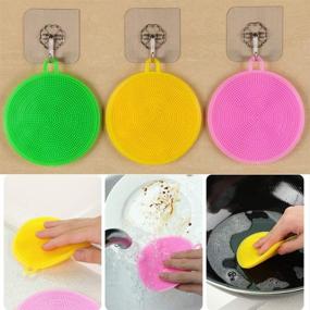 img 2 attached to 🧽 Silicone Sponge Dish Washing Kitchen Scrubber - 3 Pack of Effective Silicone Sponge Dish Sponges for Double Sided Cleaning