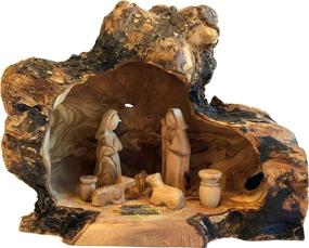 img 3 attached to Holy Land Market Hand-carved Olive Wood Nativity Set with Rustic Stable - Unique, No Two Alike (Large Size: 8-12 Inches)