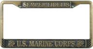 antique brass plated u.s. marines license plate frame - enhanced seo logo