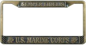 img 1 attached to Antique Brass Plated U.S. Marines License Plate Frame - Enhanced SEO