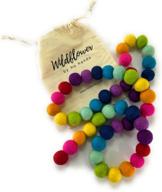 colorful diy garland: hu hands rainbow party garland with 50 handmade wool felt pom poms - perfect for wildflower decor - 100% pure new zealand wool balls - includes drawstring muslin bag логотип