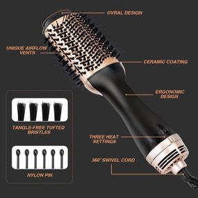 img 1 attached to 💇 Beautimeter Hot Air Brush & Styler: 3-in-1 Ionic Hair Dryer for Straightening, Curling, Volumizing - 1000W, Black & Gold