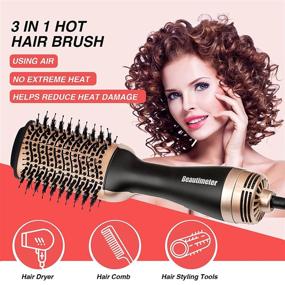 img 3 attached to 💇 Beautimeter Hot Air Brush & Styler: 3-in-1 Ionic Hair Dryer for Straightening, Curling, Volumizing - 1000W, Black & Gold