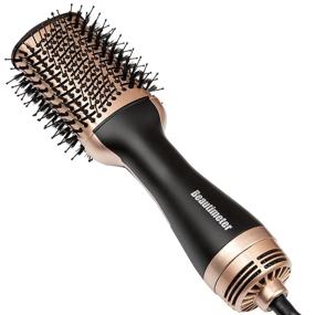 img 4 attached to 💇 Beautimeter Hot Air Brush & Styler: 3-in-1 Ionic Hair Dryer for Straightening, Curling, Volumizing - 1000W, Black & Gold