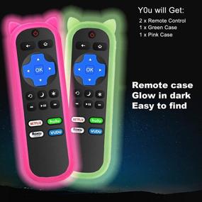 img 3 attached to 📺 2-Pack Replacement Remote Control for Onn Roku TV with Glow Pink and Green Cases - Compatible with All Onn Roku TV Models (No Setup Required)