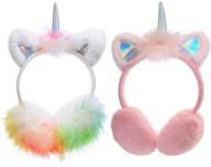 unicorn horn fleece earmuffs: adjustable winter 🦄 ear muffs for kids girls & women (2-pack) logo