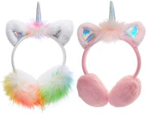 img 4 attached to Unicorn Horn Fleece Earmuffs: Adjustable Winter 🦄 Ear Muffs for Kids Girls & Women (2-Pack)