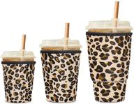 3 pack iced coffee sleeve cozy - reusable drink sleeve neoprene insulator cup holder for cold drinks like starbucks coffee, mcdonalds, dunkin donuts, and more! (leopard pattern) logo