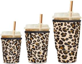 img 4 attached to 3 Pack Iced Coffee Sleeve Cozy - Reusable Drink Sleeve Neoprene Insulator Cup Holder for Cold Drinks like Starbucks Coffee, McDonalds, Dunkin Donuts, and More! (Leopard Pattern)