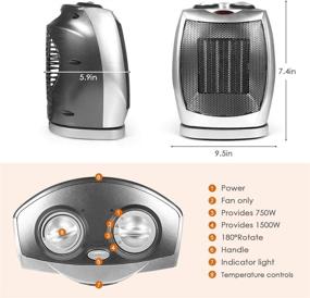 img 4 attached to 🔥 Adjustable Thermostat Portable Space Heater - 1500w with Overheat & Tip-Over Protection, Safety Cut-Off - Ideal Mini Heater for Home and Office