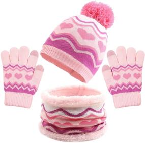 img 4 attached to ❄️ Winter Kids Hat Scarf Glove Set - Knit Fleece Lined Beanie, Neck Warmer, and Mittens for Toddler Boys and Girls (Ages 3-8 Years)