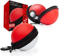 🎮 orzly carry case for nintendo switch poke ball plus controller (protective hard zip pouch with keychain carabiner belt clip, and inner pocket for neck strap) - red/white poke style travel case logo