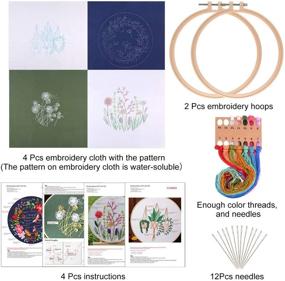 img 3 attached to 🧵 FEPITO 4 Sets Embroidery Starter Kit: Floral Patterns, Instructions, Clothes, Hoops, Needle Kit, Scissor, Color Threads included