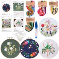 🧵 fepito 4 sets embroidery starter kit: floral patterns, instructions, clothes, hoops, needle kit, scissor, color threads included logo