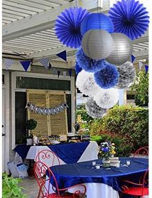img 2 attached to 🎈 HEARTFEEL 11-Piece Navy Blue Silver White Tissue Pom Poms Paper Lanterns Paper Fans Kit - Perfect for Baby Shower, Bachelorette, Wedding, Birthday, Grad Party Decorations (Navy Blue, Silver, White)