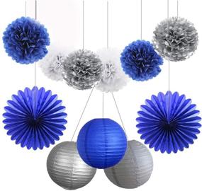 img 4 attached to 🎈 HEARTFEEL 11-Piece Navy Blue Silver White Tissue Pom Poms Paper Lanterns Paper Fans Kit - Perfect for Baby Shower, Bachelorette, Wedding, Birthday, Grad Party Decorations (Navy Blue, Silver, White)