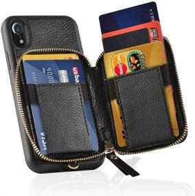 img 3 attached to 📱 ZVE iPhone XR Wallet Case - Credit Card Holder Slot, Leather Wallet with Shockproof Protection, Zipper Pocket Purse, Handbag Wrist Strap - for Apple iPhone XR 6.1" (2018), Black