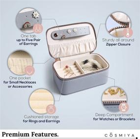 img 2 attached to 💍 Compact Jewelry Travel Case - Stylish Organizer for Rings, Earrings, Necklaces, Watches - COSMIYA Pebble Grey Travel Gift
