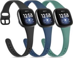 img 4 attached to 🌈 Versatile Pack: 3 Slim Bands for Fitbit Versa 3 & Sense - Soft Silicone Sport Wristbands in Black, Navy Blue, and Pine Green