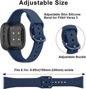 img 2 attached to 🌈 Versatile Pack: 3 Slim Bands for Fitbit Versa 3 & Sense - Soft Silicone Sport Wristbands in Black, Navy Blue, and Pine Green