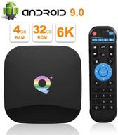 📺 q plus android 9.0 tv box 4gb ram 64gb rom: quad-core, 6k h.265 hd, wifi 2.4ghz, ethernet support logo